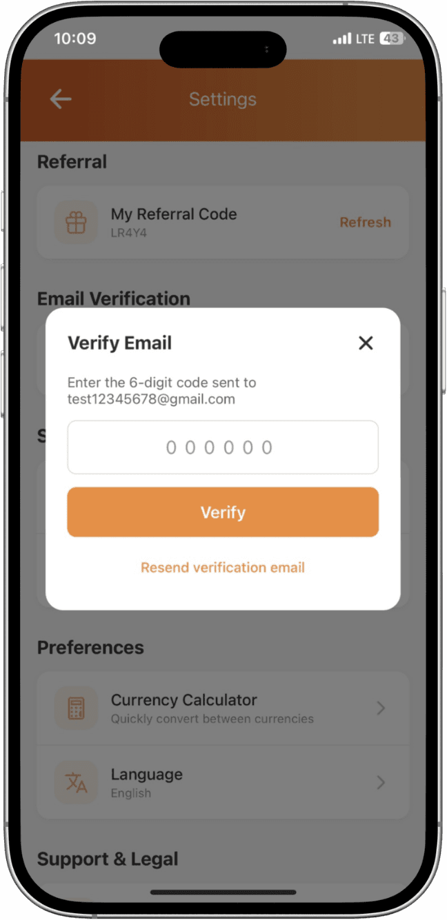 Email verification screen in Inspire Wallet