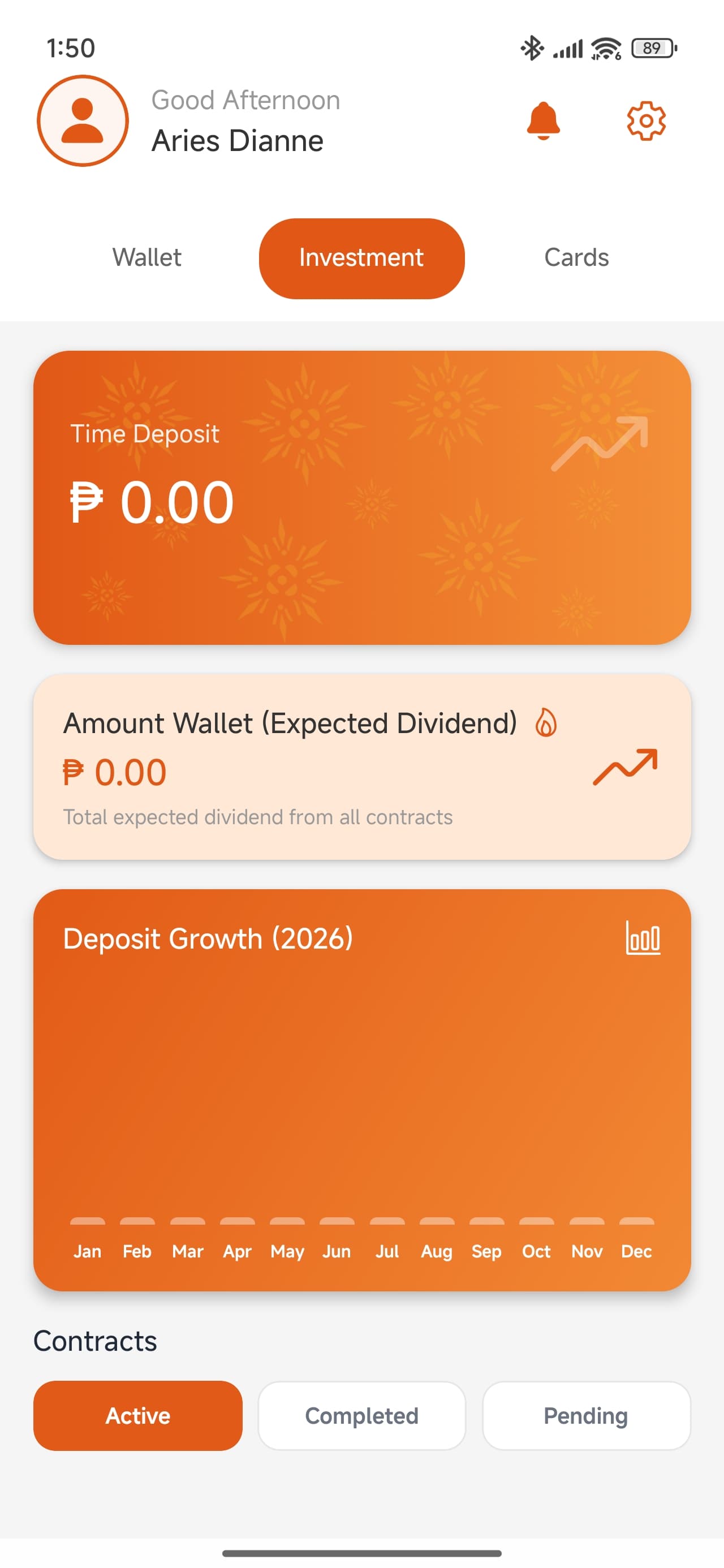 Inspire Wallet investments dashboard screen