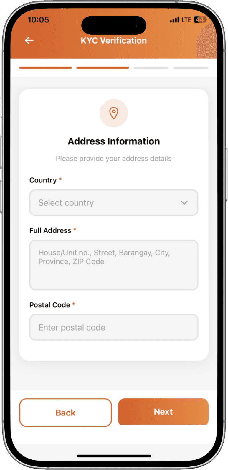 Select personal KYC and choose an ID type