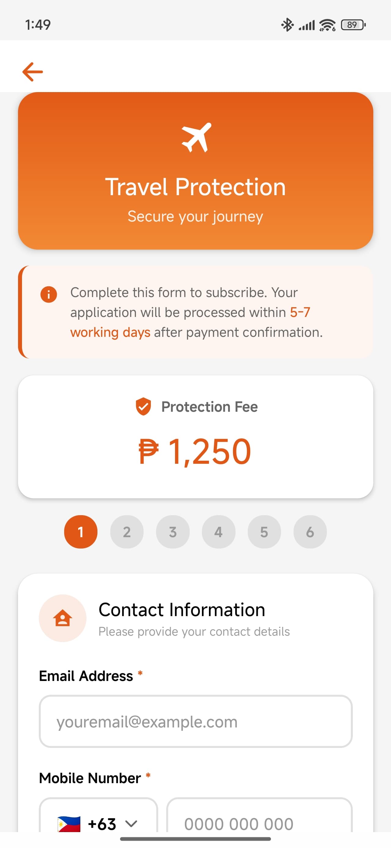 Inspire Wallet travel protection screen